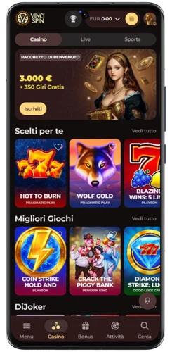 Catalogo slot di VinciSpin pronto per giocare dopo la registrazione dall'Italia